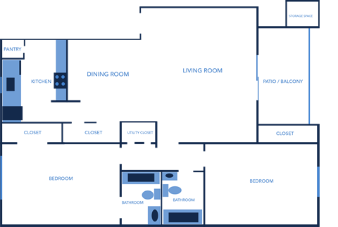 Two Bedroom, Two Bathroom 1100 Sq Ft Apartment Home at Captiva Club Apartments in Tampa, Florida